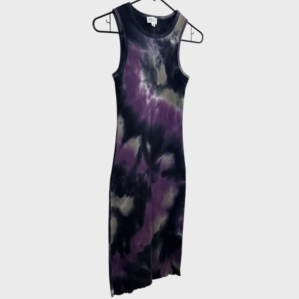 Le Lis Tie-Dye Midi Dress Purple & Blue Women's Medium Bodycon Ribbed-Knit - Picture 3 of 9